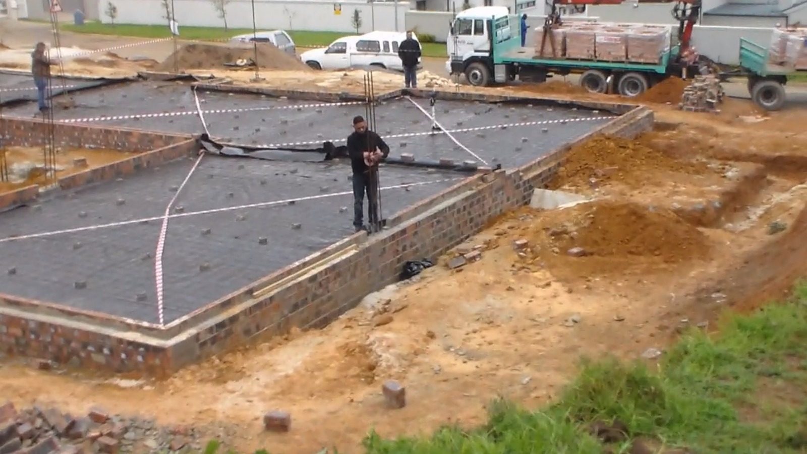 Foundation and surface bed on site